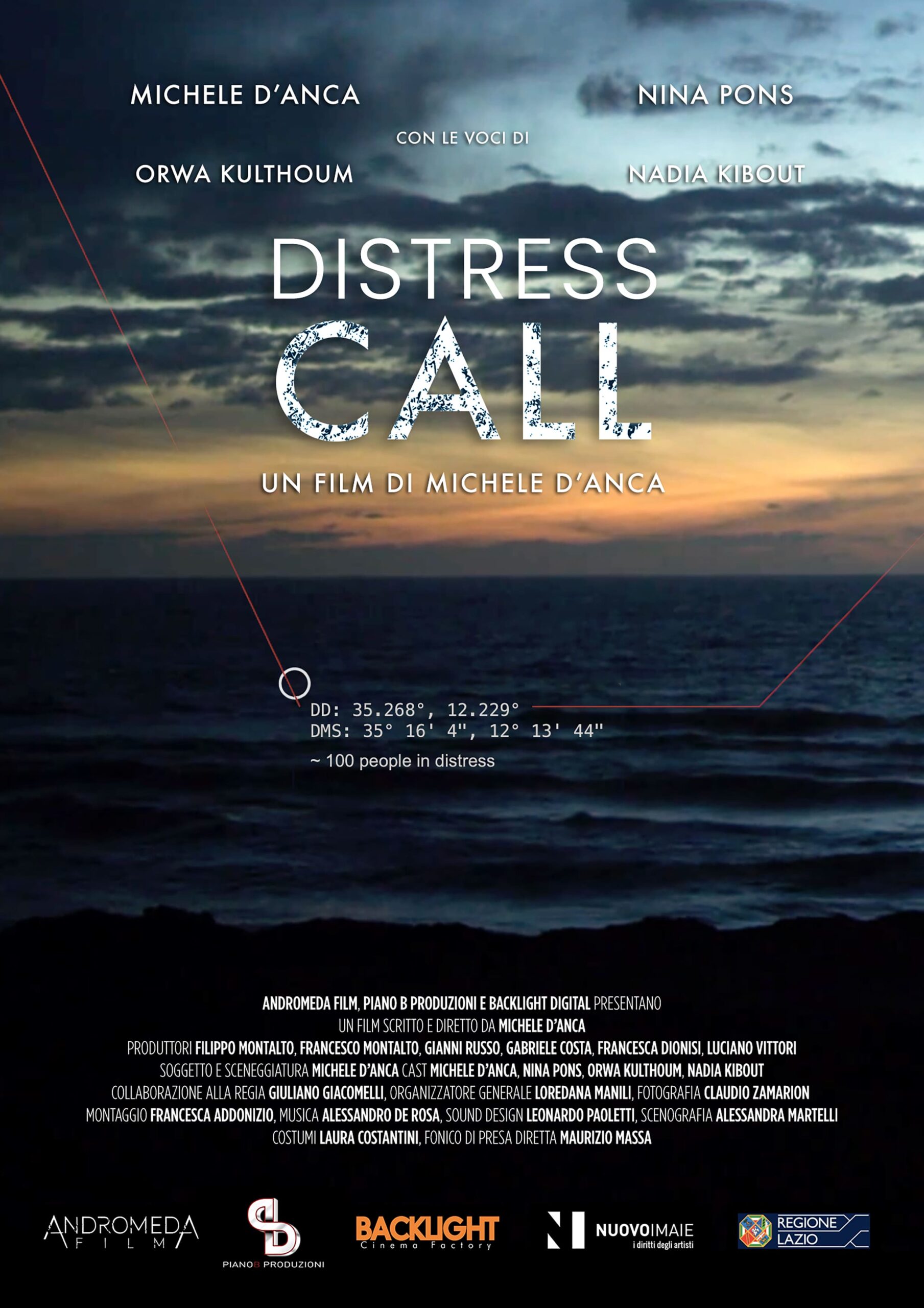 Locandina del film "DISTRESS CALL" di Michele D'Anca, con elementi visivi che richiamano tensione e mistero.
